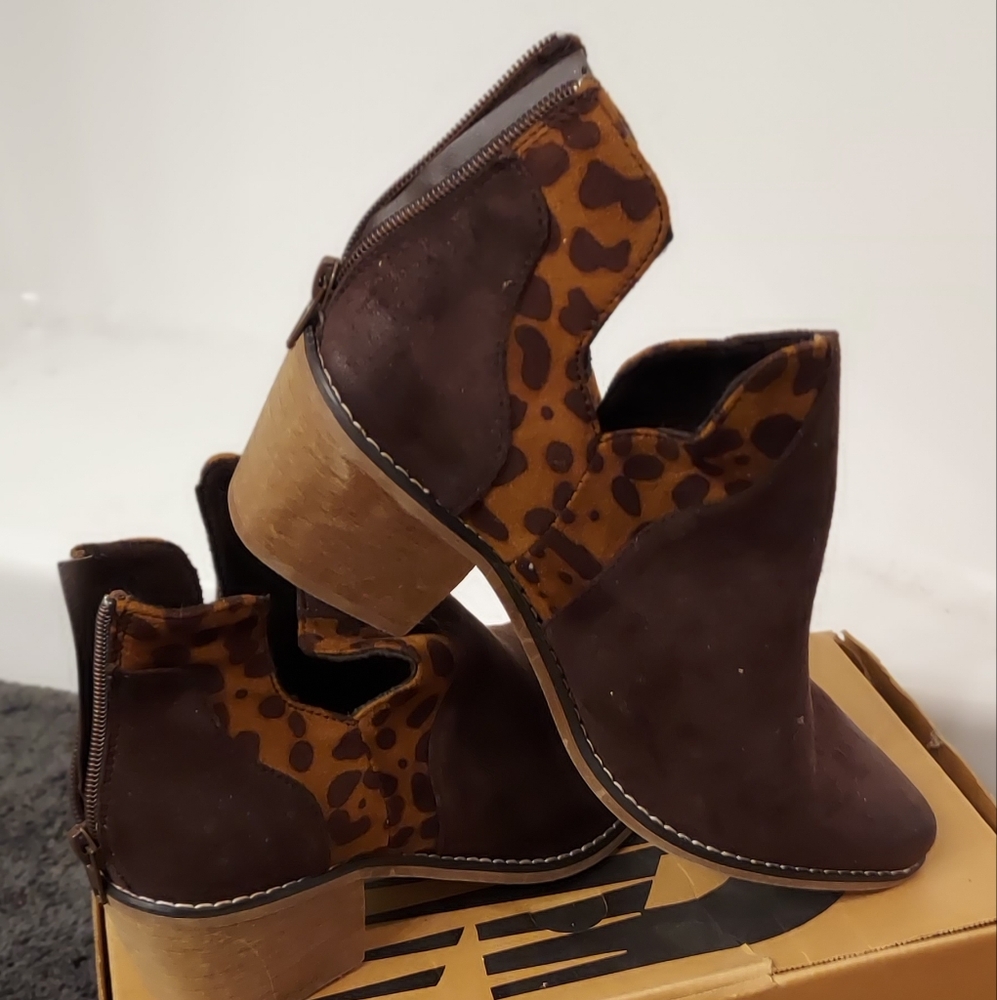 Brown Leopard Ankle Boots, Never Worn, Size 8